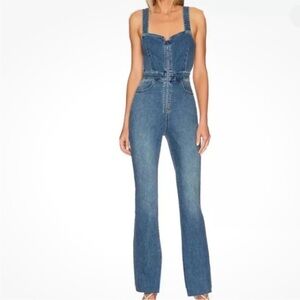 We The Free Blue Denim Overalls flare jumpsuit zipped front free people